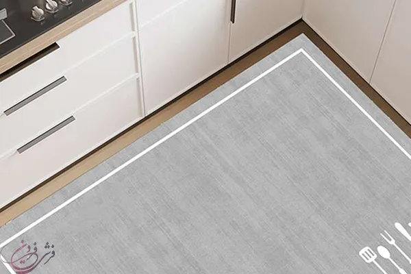 فرش آشپزخانه با کابینت سفید