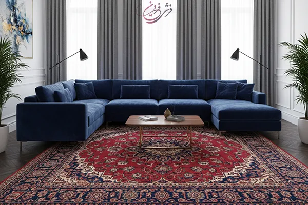 ست کردن فرش لاکی با مبل آبی