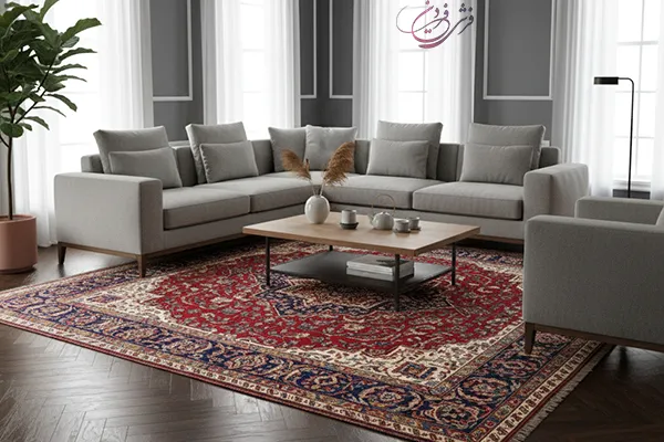 ست کردن فرش قرمز با مبل طوسی