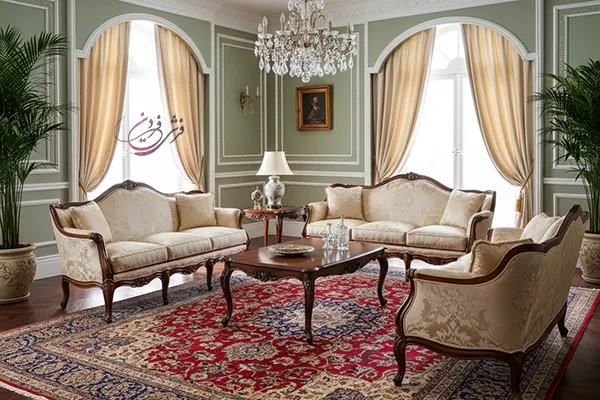 فرش قرمز با مبل کویین