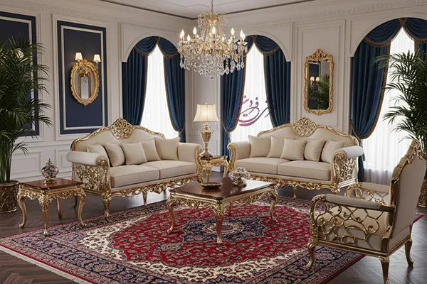 فرش قرمز با مبل استیل