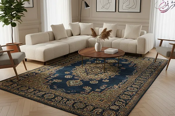 مبل کرم با فرش سرمهای